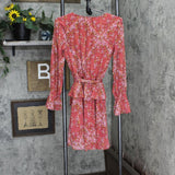 LC Lauren Conrad Womens Long Sleeve Belted Babydoll Dress Pink Lurex M