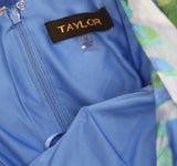 Taylor Womens Twisted Halter Printed Gown Dress 9185S Sapphire Blue 14