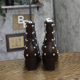 A New Day Wide Width Tigris Low-Shaft Studded Heeled Booties Dark Brown 7.5W