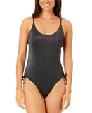 Salt + Cove Juniors Lurex Open-Back Scoop-Neck One-Piece Swimsuit Black XS