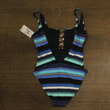 Michael Michael Kors Womens Ring-Front One-Piece Swimsuit Black Blue Multi 10