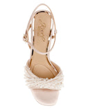 Jewel Badgley Mischka Satin Fanny Pearl Stiletto Heel Sandals Champagne Brown 9M