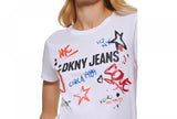 Dkny Jeans Women's Graffiti-Graphic Logo Short-Sleeve T-Shirt E2HFPDNA White S