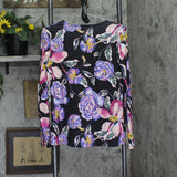 Attitudes by Renee Womens Knit Print V-Neck Shirt Top A702854 Black Floral 2XS