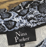 Nina Parker Women's Snake Print Pants Trousers Zip Fly Blue Snake Multi 0X