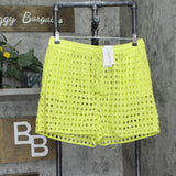 Dotti Cotton Openwork Dot Drawstring-Waist Cover Up Shorts Citrine Green XL