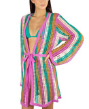 Hurley Juniors Striped Crochet Robe Cover-up Orchid Purple Multi XS/S