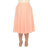 White Mark Flared Elastic Waist Midi Skirt with Side Pockets PS709 Peach Pink 1X