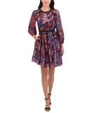 Vince Camuto Womens Novelty Metallic Chiffon Fit & Flare Dress Red Multi 6