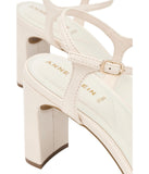 Anne Klein Beata Square Toe Dress Sandals Block Heel Bone Crinkle Off White 9M