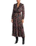 Aqua Womens Floral Satin Burnout Long Sleeve Maxi Dress IDO12879 Black Multi M