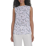 Calvin Klein Pleat Neck Sleeveless Blouse S54T880H White Multi S