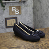 Bandolino Womens Tad Dress Round Toe Wedge Heels 25030670 Navy Blue 7.5M