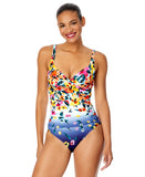 Anne Cole Surplice One-Piece Swimsuit with Underwire Gradient Floral Blue 14