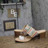 Style & Co. Brandyy Embellished Raffia Thong Block Heel Sandals Multi Brown 9M