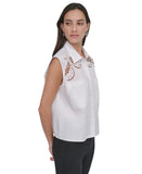 DKNY Womens Cotton Sleeveless Ladder-Trim Blouse P5DM0B45 White L