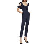 BCBGMAXAZRIA Cut Out One Shoulder Side Pocket Open Back Jumpsuit Dark Navy XS