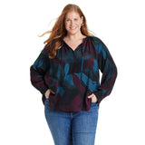 Ava & Viv Womens Raglan Long Sleeve Split Neck Blouse 91899659 Black Floral 2X