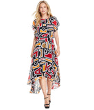 Karl Lagerfeld Womens Printed High-Low Flutter-Sleeve Dress Black Multi 2