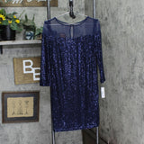 R&M Richards Women's Sequin Long Sleeve Knee-Length Evening Dress Navy Blue 6P