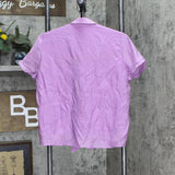 LC Lauren Conrad Women Woven Button Up Tie Front Lined Blouse Shirt Top Purple M