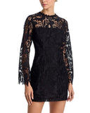 Aqua Womens Ido Long Sleeve Lace Mini Dress IDO14371 Black S