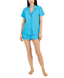 INC International Concepts Womens Stretch Satin Pajama Shorts Cyan Blue 2XL