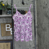 Swim Solutions Print Tiletale  V-Neck Tankini Swim Top Magenta Purple / White 10