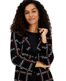 Kasper Womens Edge Notched Collar Faux Button Open Front Coatigan Black Multi XL