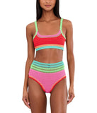 Beach Riot Womens Crochet Milana Bikini Swim Top BR61705S6 Aqua Have Red Multi L