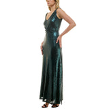 Taylor Sleeveless Stretch Mesh Sequin Cinched Waist Gown Dress Bottle Green 2