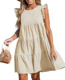 Cupshe Flutter Sleeve Paneled Skirt Mini Beach Cover Up Dress Beige Brown L