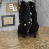 A New Day Studded Faux Suede Mid-Calf Boots with Cone Heel Jet Black / Gold 6.5M
