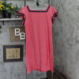 Charter Club Womens Knit Crochet Trim Flutter-Sleeve Dress Red Barn Combo L