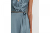 Lauren Ralph Lauren Belted Charmeuse Cocktail Dress Highland Sea Blue Green 8