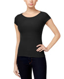Polly & Esther Juniors Ribbed Scoop-Neck Skimmer T Shirt Top Black XL