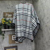V. Fraas Womens Solid Border Plaid Rounded Edge Wrap Ruana Shawl Gray Multi