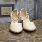 Laura Ashley Girls Block Heels Patent Dress Shoes Beige Brown 4