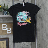 LAT Womens Fitted Graphic Mickey Mouse Sleigh Graphic T-Shirt Tee Black S