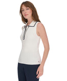 Tommy Hilfiger Womens Rib Knit Sleeveless Polo Shirt Ivory White / Midnight XL