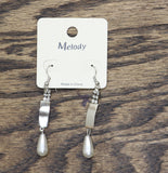 Melody Fashion Dangly Rhinestone Faux Pearl Drop Earrings Silver Gray 2.75"