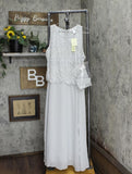 J Kara Petite Beaded Sleeveless Long Dress with Scarf Silver / White  12P