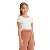 Art Class Girls Short Sleeve Scoop Neck Seamless Cropped Top 89736362 White S