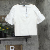 T Tahari Womens Knit Mixed Media Blouson Top THF53035 White XL