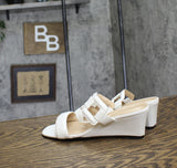 Adrienne Vittadini Womens Square Loop Band Wedge Sandals ANDO-59783 White 6.5M
