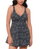 Swim Solutions Womens Abstract Bow Swimdress One Piece Swim Black / White 10