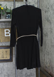 Tommy Hilfiger Pleated V Neck Fit Flare Long Sleeved Knit Midi Dress Black 4