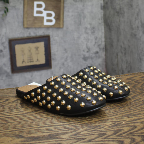 A New Day Womens Channing Studded Slip on Mule Flats Jet Black / Gold 7.5M