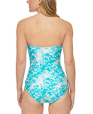 Womens Printed V-Notch Bandeau One-Piece Swimsuit Blue Multi 6