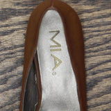 MIA Womens Vintage Lily Short Pull On Heels 167416bd3ae114 Luggage Brown 6M